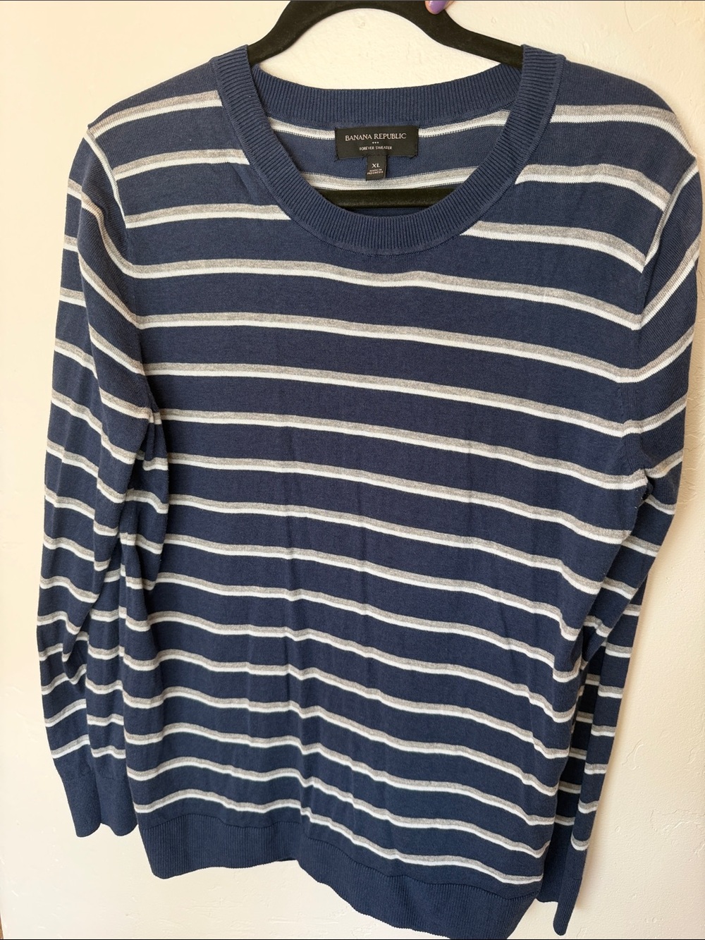 Banana Republic Navy & White Striped Crewneck Pullover